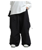 Black cargo pants worn with a white shirt on a white background